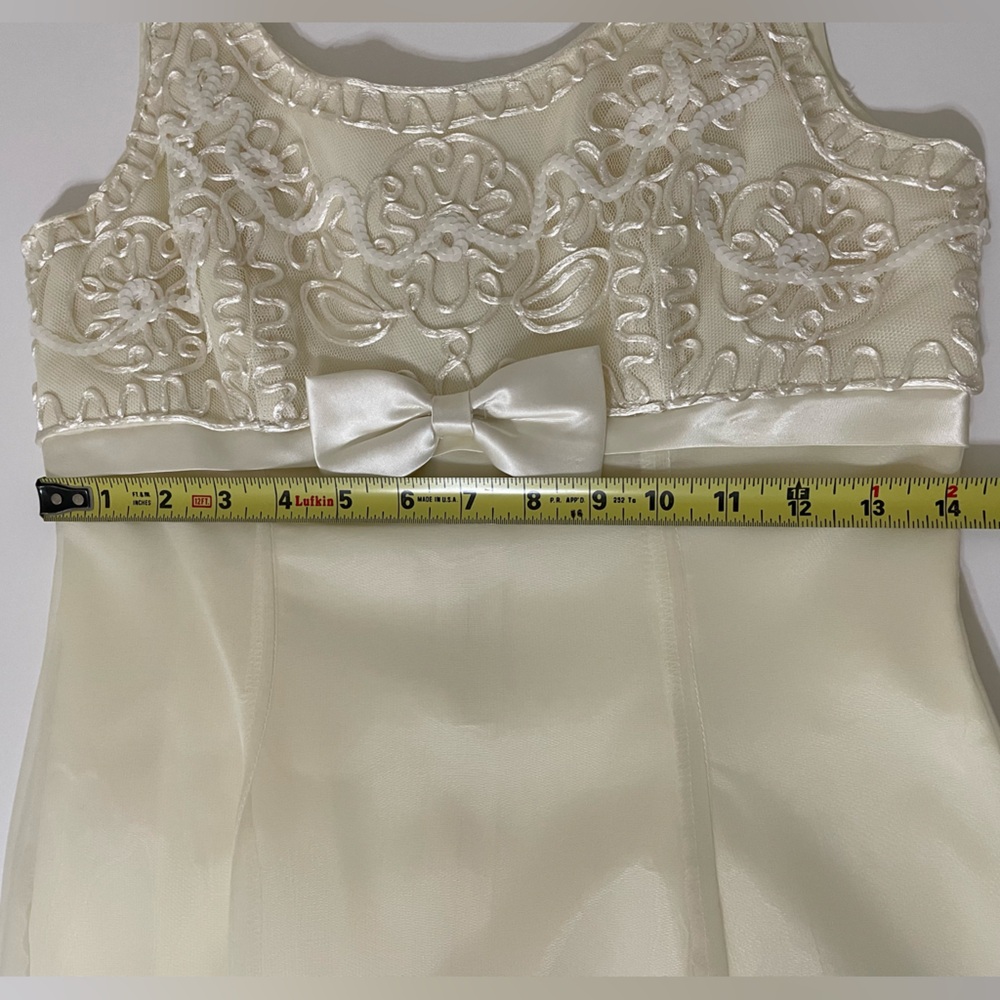 Vintage 90s Ivory Sheath Long Wedding Dress Empire Bust Satin Chiffon Small - Picture 8 of 10